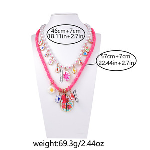 Perle artificielle perlée multi-alliage impression pendentif double couche collier mode collier pour femmes - Product Image 2