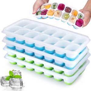 Bán buôn cấp thực phẩm BPA free bền Ice Cube khay khuôn dính dễ dàng phát hành silicon Ice Block khuôn mẫu với bìa Nắp - Product Image 1