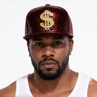 Casquette de baseball de luxe en cuir PU brodé effet peau de serpent, avec garniture métallique ajustable en forme de signe dollar doré, style urbain