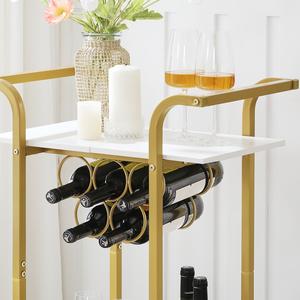 Wholesale Gold Luxury Kitchen Bar <strong>Cart</strong> Serving <strong>Carts</strong> <strong>Rolling</strong> Trolley 2-tier Wine Trolley Kitchen <strong>Cart</strong> on Wheels With Wine Rack - Product Image 4
