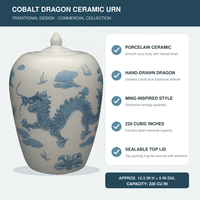 Urne funéraire en porcelaine blanche en forme de vase Qianrui avec dragon bleu dessiné à la main, fourniture personnalisée pour les distributeurs funéraires