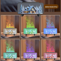 Diffuseur d'arômes de bureau à flamme simulée, humidificateur lumineux pour chambre à coucher, ambiance romantique et chaleureuse, motif maison de neige et cerf