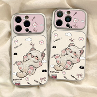 Coque de téléphone portable motif chat blanc mignon pour iPhone 18 Pro Max 17 Pro 16 11, coque arrière en cuir de mouton Corning