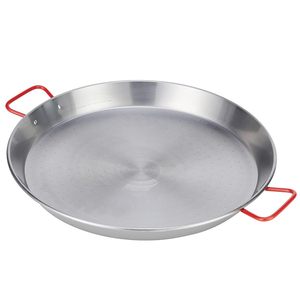 Valencian Paella <b>Pan</b> 46 Cm Polished Iron With Red <b>Handles</b> For 12 Portions - Product Image 1
