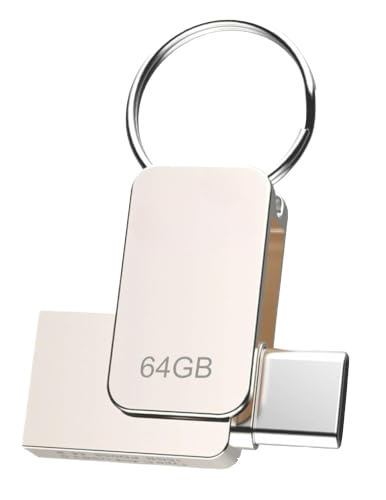 Dual USB-C USB-A Flash Drive 64GB 360 Rotating Metal Pen Drive High Speed Memory Stick Keychain Ring OTG Thumb Drive USB 2.0