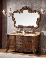 Comptoir en marbre naturel antique, armoire de salle de bain en bois massif du sol au plafond, coiffeuse durable adaptée aux villas
