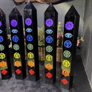 Tour de Cristal de Guérison Spirituelle en <span class=keywords><strong>Obsidienne</strong></span> Noire 7 Chakras, <span class=keywords><strong>Prix</strong></span> de Gros Kindfull, pour Décoration - Product Image 4