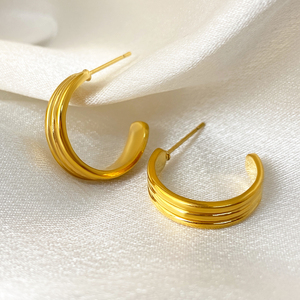 ต่างหูแบบติดหูทรงหนาเคลือบทอง 18k สำหรับผู้หญิง ทำจากทองแดง - Product Image 5