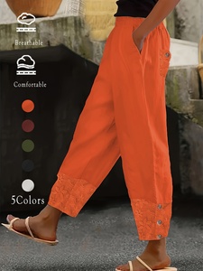 <span class=keywords><strong>Pantalon</strong></span> pour <span class=keywords><strong>femme</strong></span> tendance, ample et confortable, grande <span class=keywords><strong>taille</strong></span>, <span class=keywords><strong>pantalon</strong></span> de costume avec empiècements en dentelle, idéal pour les fêtes, les vacances, décontracté, coupe droite - Product Image 1