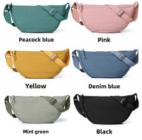 Tas Selempang Wanita Model Dumpling Bahan Nylon dengan Ritsleting dan Tali Tunggal