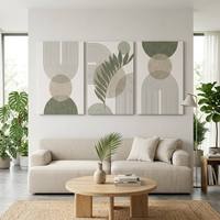 Lot de 3 tableaux muraux bohèmes vert sauge, art abstrait géométrique minimaliste sur toile, pour la décoration de la maison et du bureau