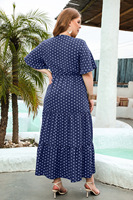 Nouvelle Robe d'été décontractée à pois pour femme grande taille, col en V, élégante, jupe mi-longue évasée
