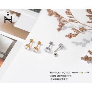 Orecchini pendenti alla moda in acciaio inossidabile color argento e oro con grandi borchie e cristalli bianchi, gioielli da donna - Product Image 1