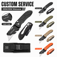 Couteau utilitaire multi-usages avec lame en acier inoxydable SK5 OEM à changement rapide, manche en aluminium noir