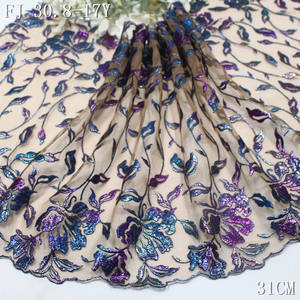 Dentelle brodée en maille <span class=keywords><strong>filet</strong></span> nude douce et personnalisée <span class=keywords><strong>de</strong></span> 31 cm avec broderie florale brillante effet feuille d'arc-en-ciel pour robe <span class=keywords><strong>de</strong></span> soirée haute couture - Product Image 6