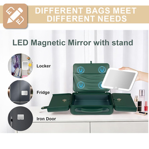 Trousse de Maquillage de Voyage Grande Capacité avec Miroir LED <span class=keywords><strong>Rechargeable</strong></span>, Organisateur Cosmétique Étanche en <span class=keywords><strong>Cuir</strong></span> PU pour Femme – Idéal Vacances - Product Image 3