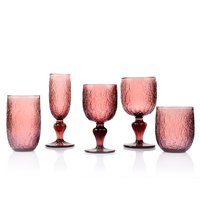 Lot de Gobelets en Verre Coloré Moderne à Motif Soleil en Relief, Tasses à Vin et à Eau à Tige Rose, Décoration de Mariage et Maison, Écologique