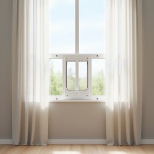 Puerta para Mascotas White Cat, Vidrio de Alta Transparencia, Marco de Aluminio, Instalación Rápida, 4 Modos de Bloqueo Seguro, Ancho de Ventana Ajustable de 27 a 32 Pulgadas - Product Image 2