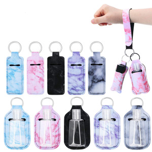 Travel Bottle Keychain Holders Set Chapstick Wristlet Lanyards Marble Style Lipstick Holder Key Chain Plastic Empty Bottles