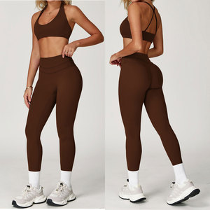 Sang Trọng Cao Eo Yoga Quần Set Cho Phụ Nữ Thoáng Khí Khéo Géo Áo Ngực Thể Thao Tùy Chỉnh Đường May Trang Trí Yoga Xà Cạp Phía Trước Logo - Product Image 4