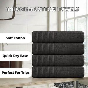 Ensemble de 4 serviettes de bain premium [100% coton] 70x140cm rayées noires, séchage rapide, douces, absorbantes, faciles d'entretien, pour les voyages et la plage - Product Image 2
