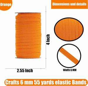 6mm 1/4 Inch 55 Yards Orange Coated Round Elastic Band Heavy Duty Stretchy for Sewing Shoes Pants Clothing Hair Bands DIY Crafts - Product Image 2