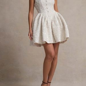 Robes de soirée moulantes mini à sequins et perles sans manches pour femmes, style boutonné, pour filles - Product Image 4