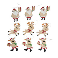 Holz-Weihnachtsschmuck-Set mit Weihnachtsmann, Rentier und Elch als Hängende Anhänger, Rustikale Feiertagsbaumdekoration