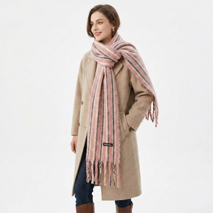 Écharpe <span class=keywords><strong>en</strong></span> <span class=keywords><strong>laine</strong></span> tricotée rayée pour femme, style coré<span class=keywords><strong>en</strong></span> preppy universitaire, automne-hiver, chaude, épaisse, douce, avec franges et pompons, châle, <span class=keywords><strong>cache</strong></span>-<span class=keywords><strong>cou</strong></span> - Product Image 5