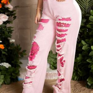 Nouveau design – Jean baggy délavé 100 % coton, style streetwear vintage, coupe oversize, délavé à l'acide, rose délavé, taille haute - Product Image 3