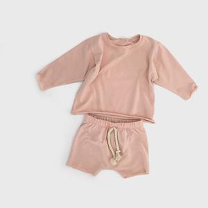 Vêtements neutres pour bébés, t-shirt ample à manches longues en jersey de coton, short assorti pour bébé, tenue en deux pièces pour bébé, automne - Product Image 3