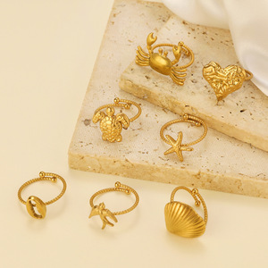 MECYLIFE 18K Gold Plated Stainless Steel Open Ring Ocean <strong>Crab</strong> Starfish Turtle Summer Vacation <strong>Jewelry</strong> for Women Wholesale - Product Image 4