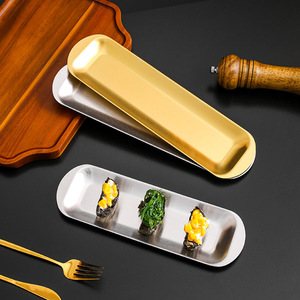 Gold Plated Stainless Steel Rectangular Serving <b>Tray</b> For Sushi And <b>BBQ</b> Hotel Use - Product Image 4