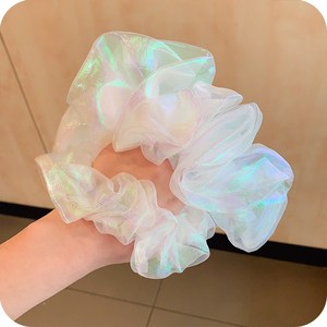 Ikat Rambut Wanita Musim Panas Bahan Mesh Berkilau Model Mermaid, Kuncir Kuda Elastis, Aksesoris Rambut Anak Perempuan, Scrunchies Organza Laser Reflektif - Product Image 4