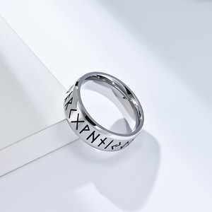 Nordic Rune Script Titanium Steel <b>Ring</b> Men's Stainless Steel Jewelry Gift Letter Pattern Black Gold Antique Silver Steel - Product Image 2