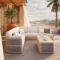 Ensemble de canapés contemporains en aluminium en forme de L, mobilier de jardin extérieur, corde tressée à la main, patio, cour