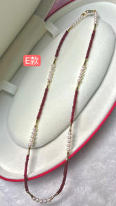 売れ筋18Kピュアゴールドネイチャールビー淡水パールネックレスジュエリービーズネックレスチョーカー女性用ネックレス - Product Image 6