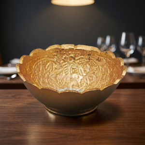 Flower Shaped Gold Engraved Metal <b>Bowl</b> Handmade Traditional <b>Chinese</b> Decorative Plate Plant Pattern Dishes & Plates - Product Image 3