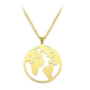 Collar con colgante de mapa del mundo pequeño, collar clásico de globo de tierra de acero inoxidable chapado en oro para mujer, joyería de regalo de viaje - Product Image 1