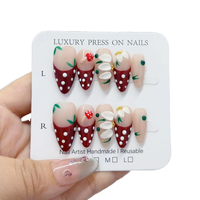 10pcs Kuku Palsu Buatan Tangan Model Runcing Gradasi dengan Hiasan Manik Emas, Kuku Palsu Almond Gaya Prancis Y2k yang Elegan dan Mudah Dipakai dengan Lem