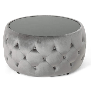 Reposapiés de <span class=keywords><strong>gran</strong></span> calidad para sala de estar, botón de Tela Gris, costura de <span class=keywords><strong>diamantes</strong></span> con mechones, taburete de mesa de centro Súper elegante Otomano - Product Image 1