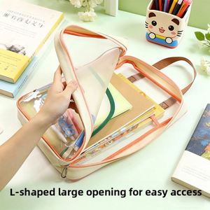Sac de rangement transparent en PVC en forme de L, grande capacité, avec fermeture éclair et ouverture large pour documents et papiers de test, fabriqué en Chine - Product Image 3