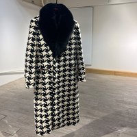 MOQ : 1 pièce |    Manteau en laine à carreaux noir et blanc pour homme, long, décontracté, automne et hiver, avec fourrure de renard