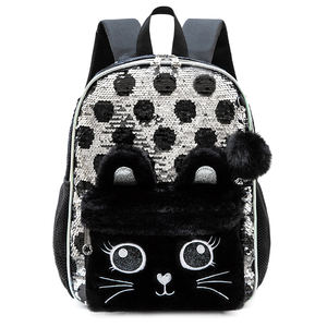กระเป๋าเป้สะพายหลังลายแมวดำประดับเลื่อม 13 นิ้ว จาก Jasminestar Wholesale น่ารัก วิบวับ 3 มิติ ความจุเยอะ สไตล์คาวาอี้ พร้อมกล่องดินสอ - Product Image 1