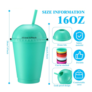 Vaso de Plástico Reutilizable de 16oz con Tapa de Domo y Orificio Grande para Pajita Ancha - Product Image 3