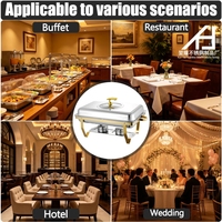 Chauffe-Plat Rectangulaire en Acier Inoxydable Demi-Doré pour Hôtels et Restaurants, Ensemble Buffet avec Couvercle en Verre pour Fêtes et Banquets