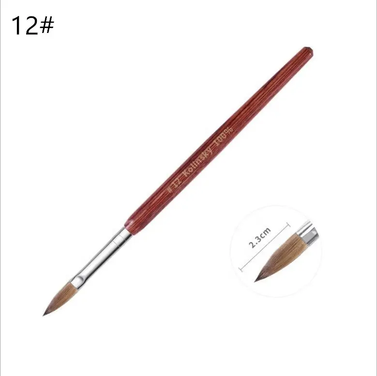 जानवर सेबल एक्रिलिक कील कला ब्रश लाल लकड़ी कलम नाखून ब्रश के लिए कील कला मैनीक्योर उपकरण (12 #)