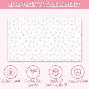 Nouvel ensemble de vaisselle jetable créatif sur le thème du nœud rose : assiettes, gobelets, serviettes – Idéal pour les baby showers et les fêtes d'anniversaire - Product Image 5