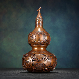 Ornement en cuivre en forme de gourde, design traditionnel pour la décoration de salon, forme ronde, motif de feuillage, emballage en une seule pièce - Product Image 2