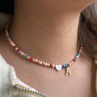 Collar de cuentas de colores bohemio, Gargantilla con colgante de letra inicial, colgante de amor de concha turquesa, apellido, joyería fina DIY para mujer